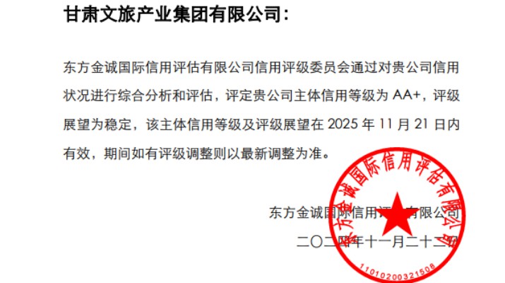 喜報(bào)！甘肅文旅集團(tuán)獲AA+主體信用評級